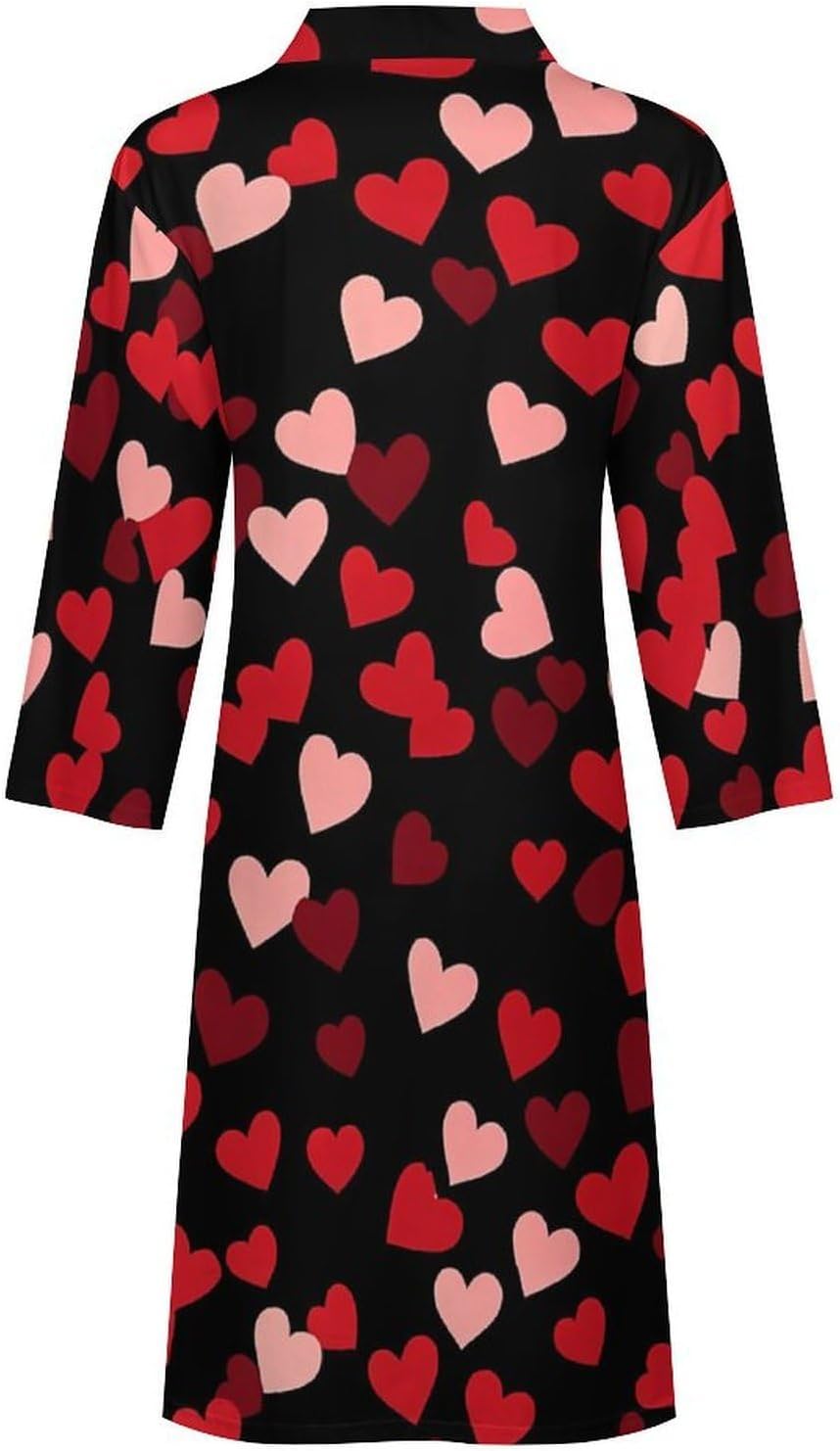 Red Love Hearts Men's Robe Soft Bathrobe V Neck Loungewear Sleepwear Nightgown Dressing Gown