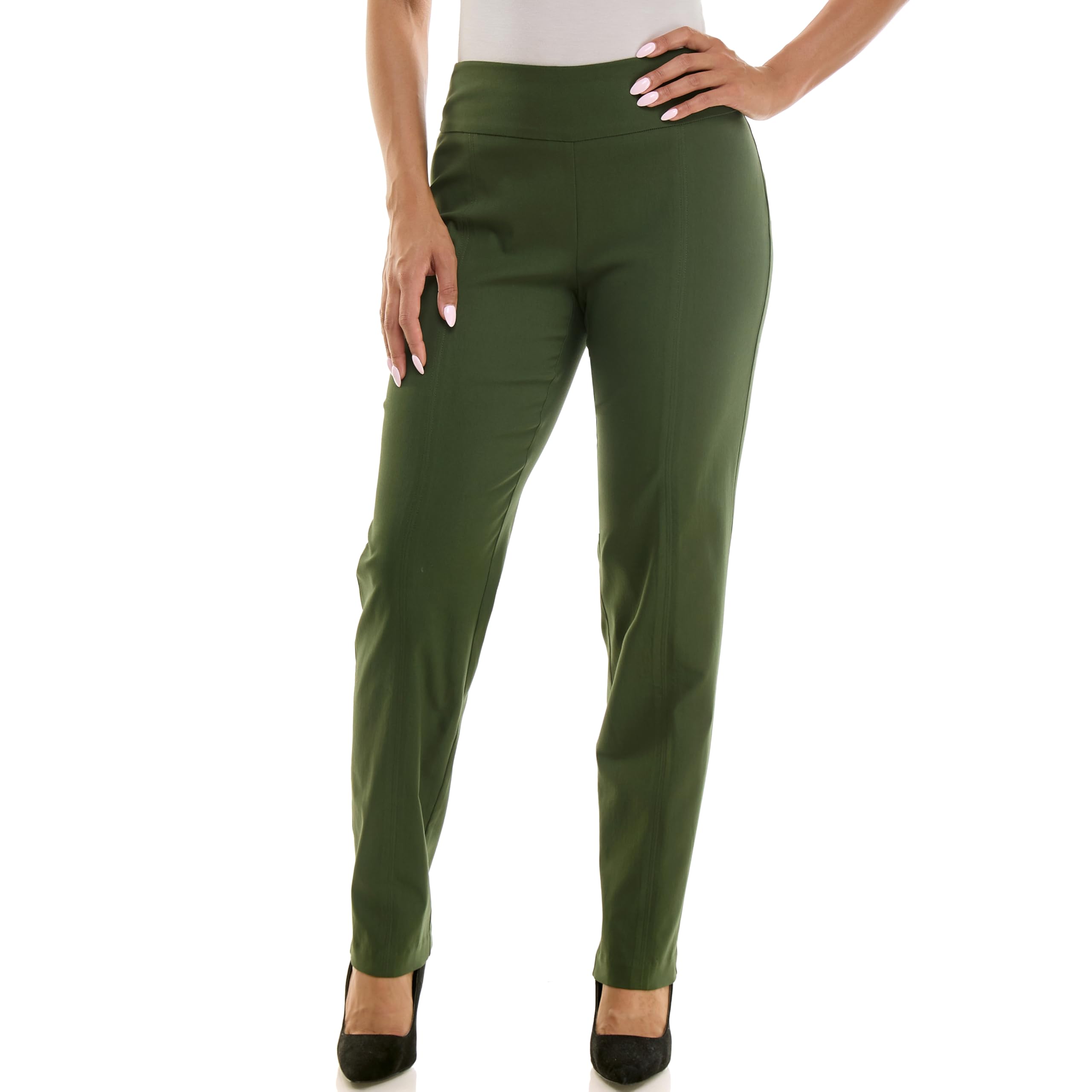 Zac Rachel Womens Millennium Fabric - Slim Leg Pull-On Pant Kombu Green 16W