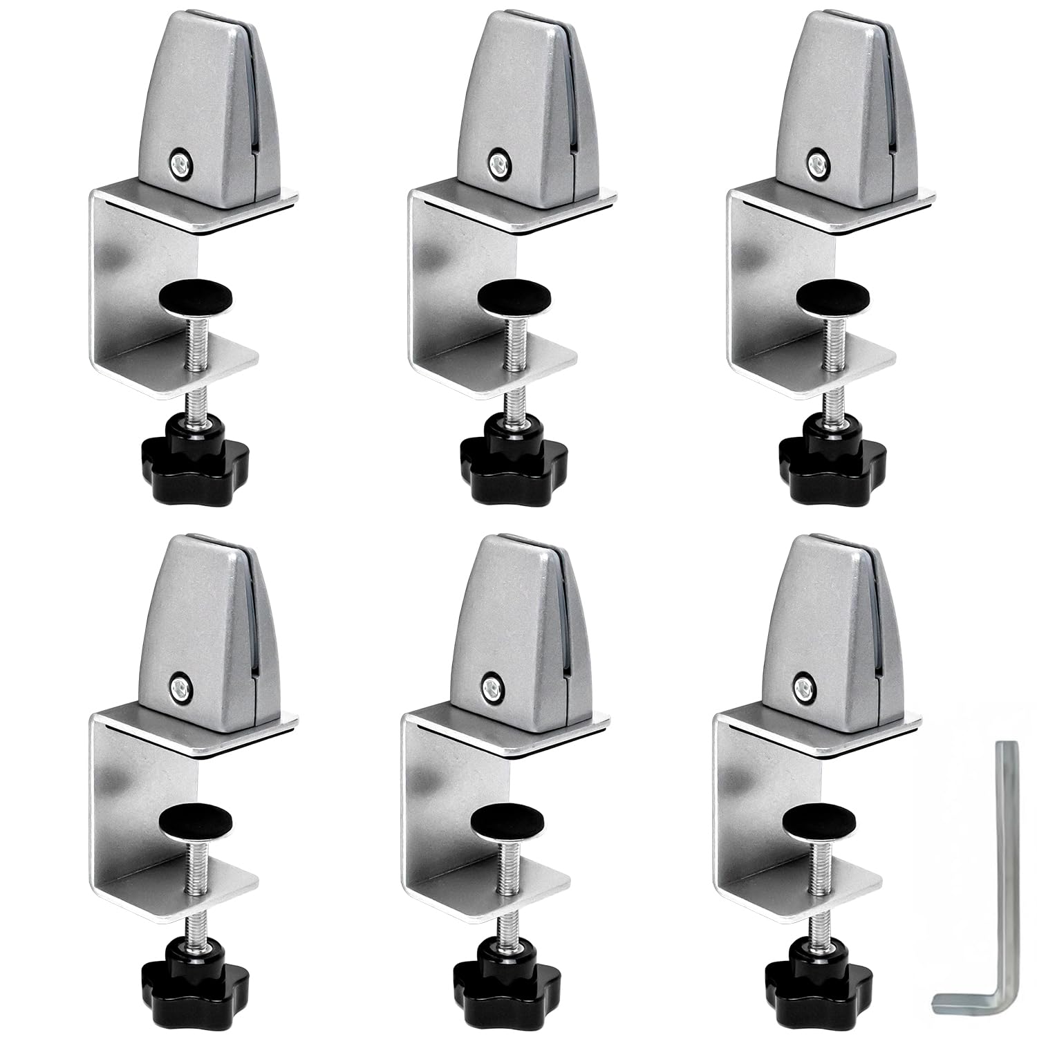 6-Pack Desk Shield Clamp for 2 to 20mm Thick Panel, Adjustable Desk Divider Clips, Aluminum Sneeze Guards, Desk Privacy Panel Clamps for Offices, Stores, Schools