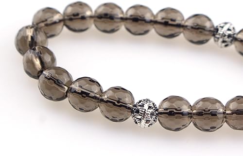 Miniatura 3 de Muslims Islamic Dhikr Tasbeeh Tasbih - Cuentas de oración, 33 cuentas de cuarzo ahumado de cristal con borla