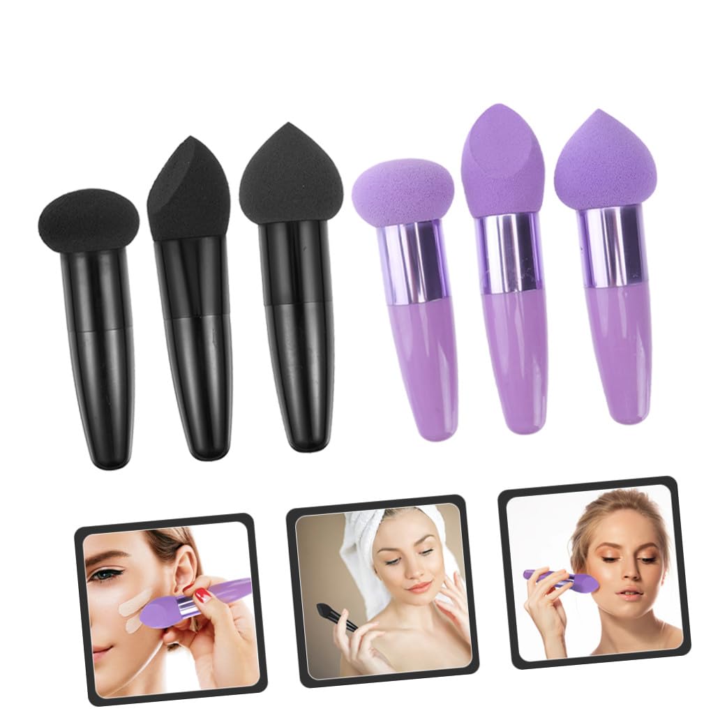 Homoyoyo Make up Schwamm Stifte 6 Stück Mit Griff Makeup Sponge Beauty Puff Für Foundation Puder Concealer Tragbares Kosmetik Zubehör Für Frauen Nass Und Trockenanwendung