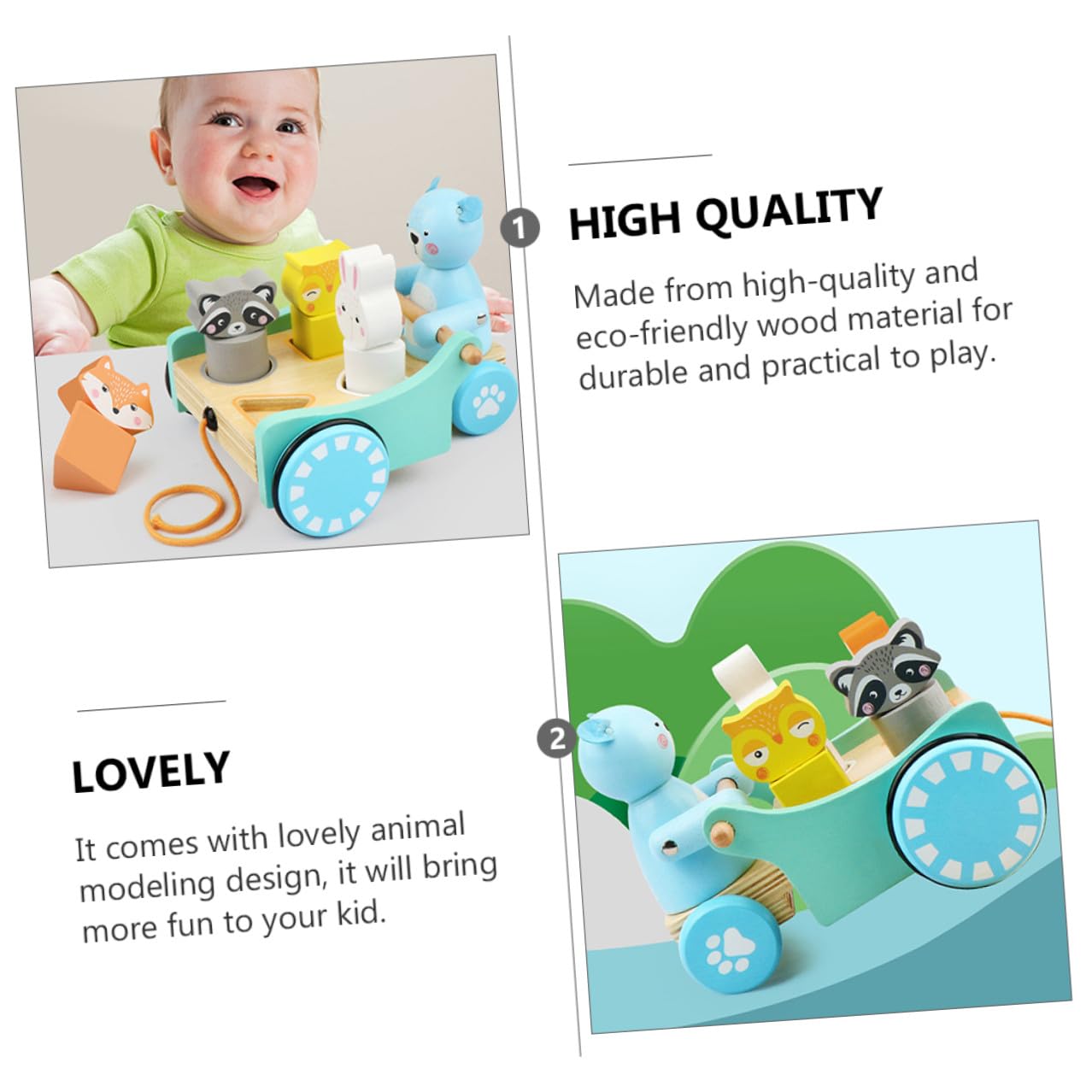 Carrito de Arrastre de Madera Diseño de Animales para Niños