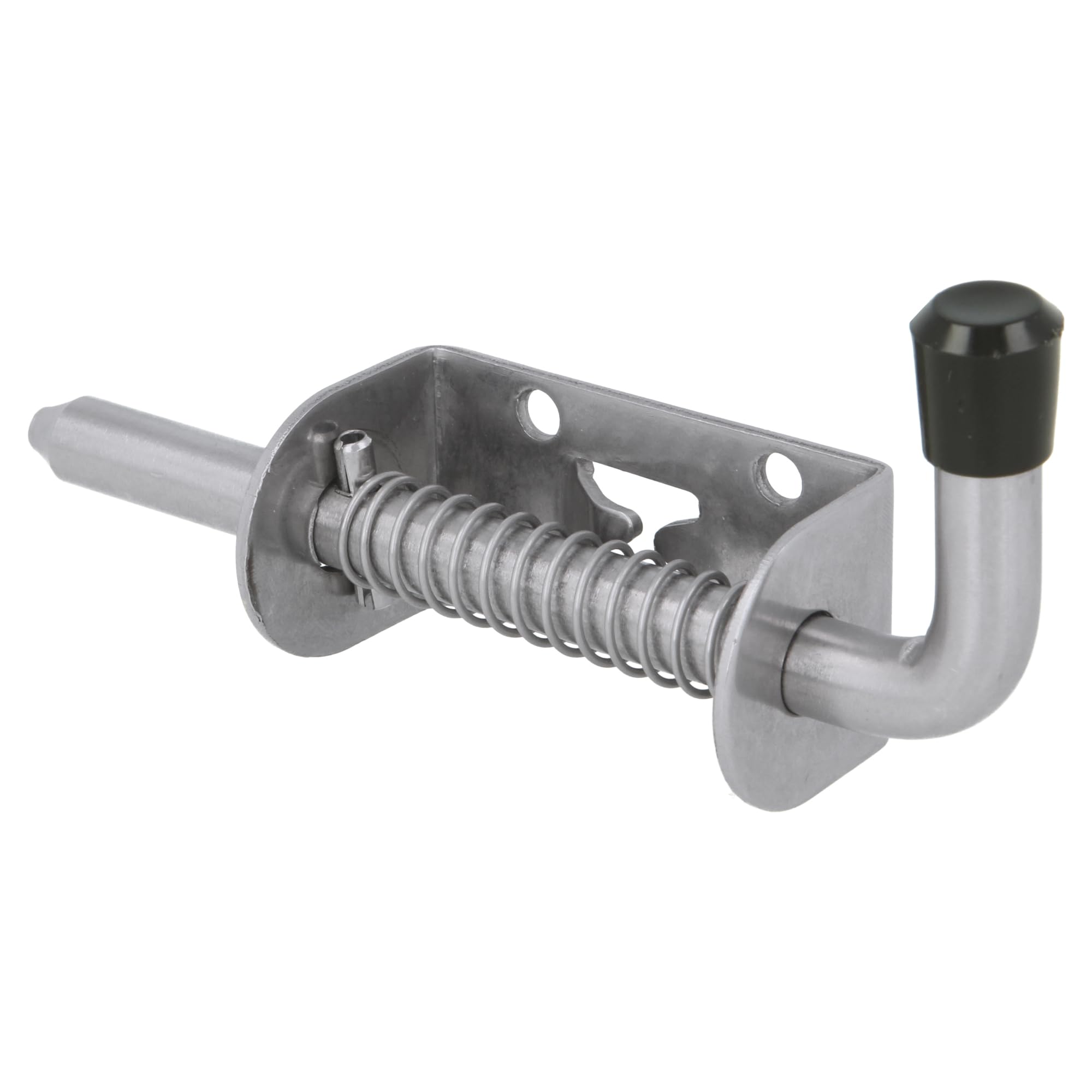 Amig - Pasador de Sobreponer con Muelle para Puertas - Pestillo de Seguridad para tu hogar - Cierre resistente para portones - Negro - Acero Inoxidable - Medidas: 60 x 30 mm - Incluye Tirafondos