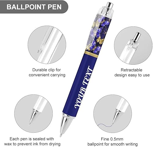 Miniatura 3 de Bolígrafos personalizados de mariposas moradas con punta de lápiz capacitivo, bolígrafos grabados personalizados con nombre y logotipo de texto de