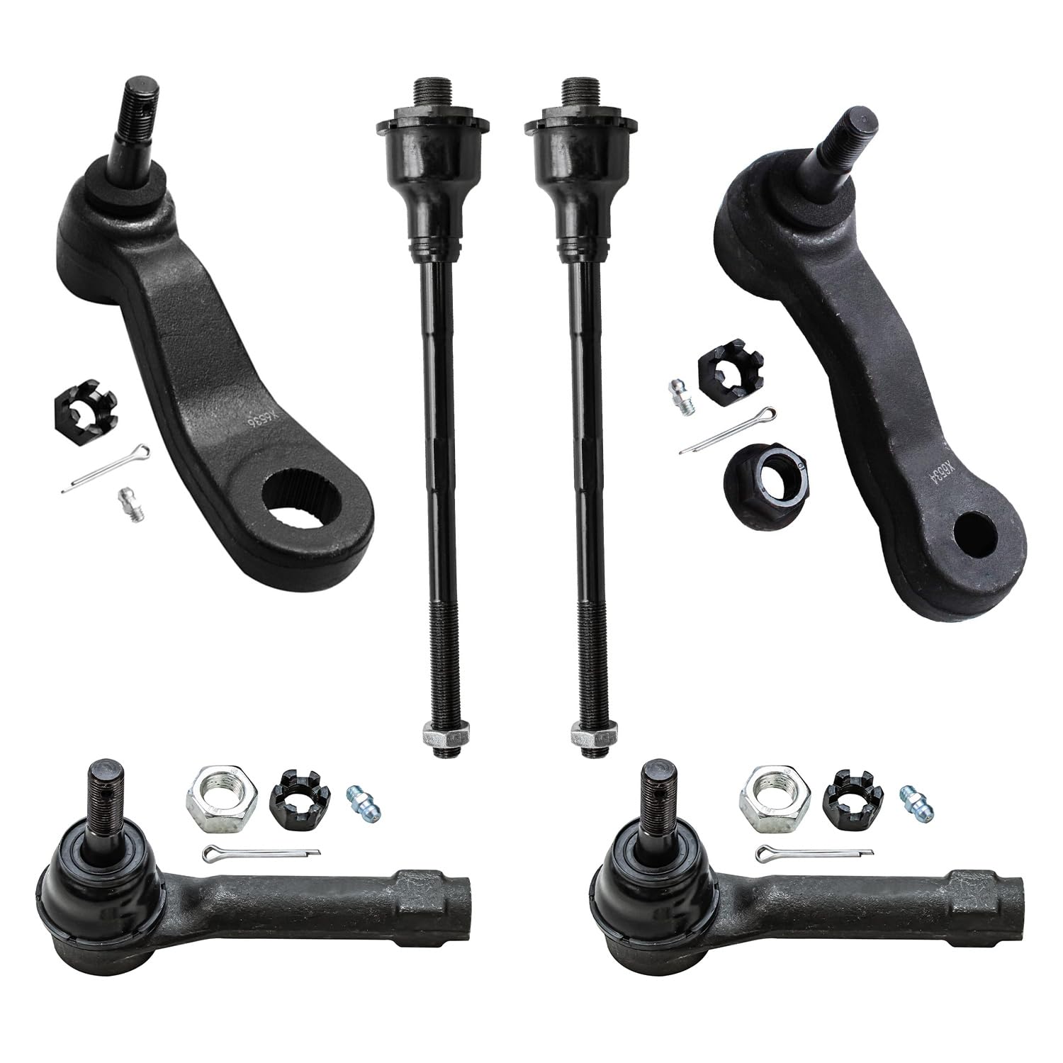 Detroit Axle - Front 6pc Tie Rods Kit for Chevy Silverado GMC Sierra Avalanche Suburban Yukon XL 1500 Tahoe Cadillac Escalade ESV EXT, 4 Tie Rod Ends 1 Idler Arm 1 Pitman Arm Replacement
