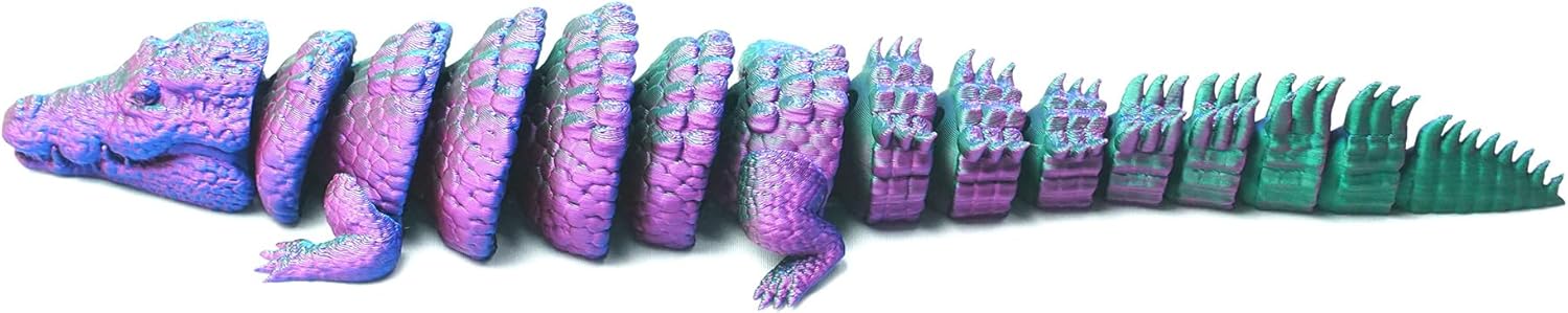 3D Printed Crocodile,Movable Mouth,Flexible Joint Animal lacertid Figurines, Home Office Decor,Articulated Fidget Toy for Adults Teens Surprise Festival Gifts (RGB)
