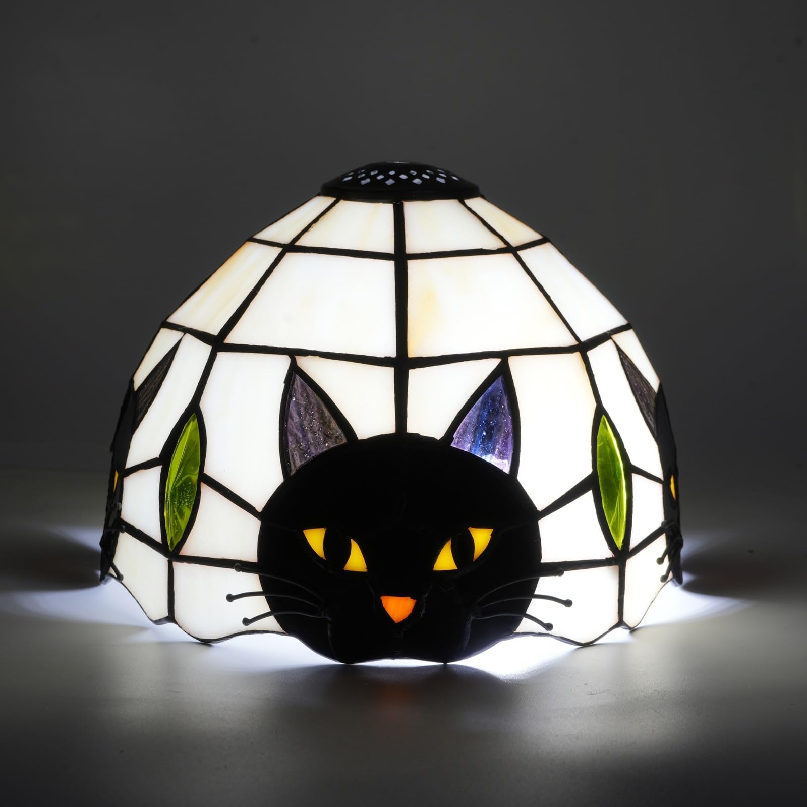 Tiffany Lamp Shade Replacement, 8 Inch Black Cat Stained Glass Vintage Handmade Cute Decor Ceiling Light Shade for Table Lamp Pendant Light