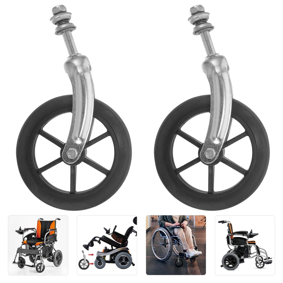 Ruedas Delanteras de Repuesto para Silla de Ruedas con Rodamientos 2 Piezas | Tubo de Acero y Goma, con Soporte Incluido, Recambio para Wheelchair, Mejora la Tracción Desplazamiento