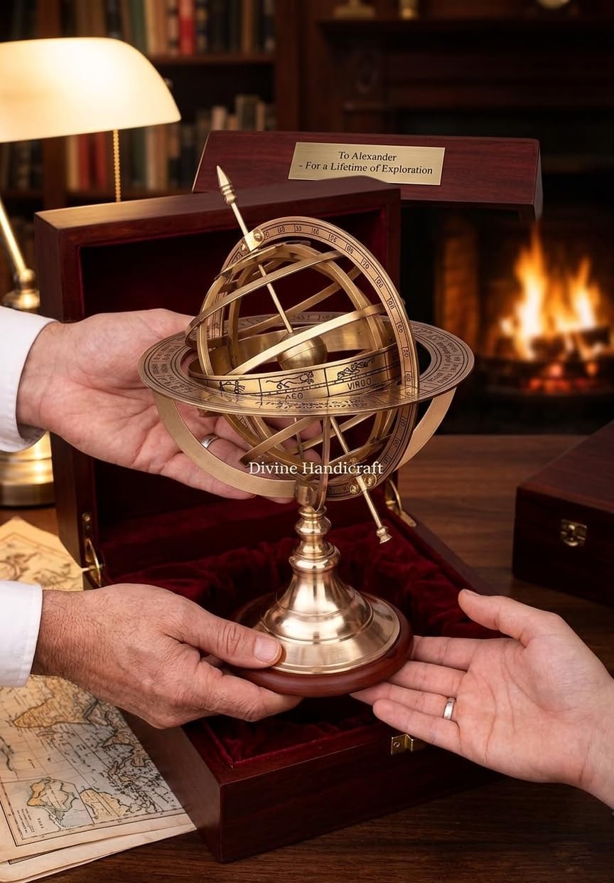 New Astrolabe, Zodiac, Engraved, Celestial, 11'' Height Brass Armillary Sphere Globe,Finish (Brass Shine) Golden