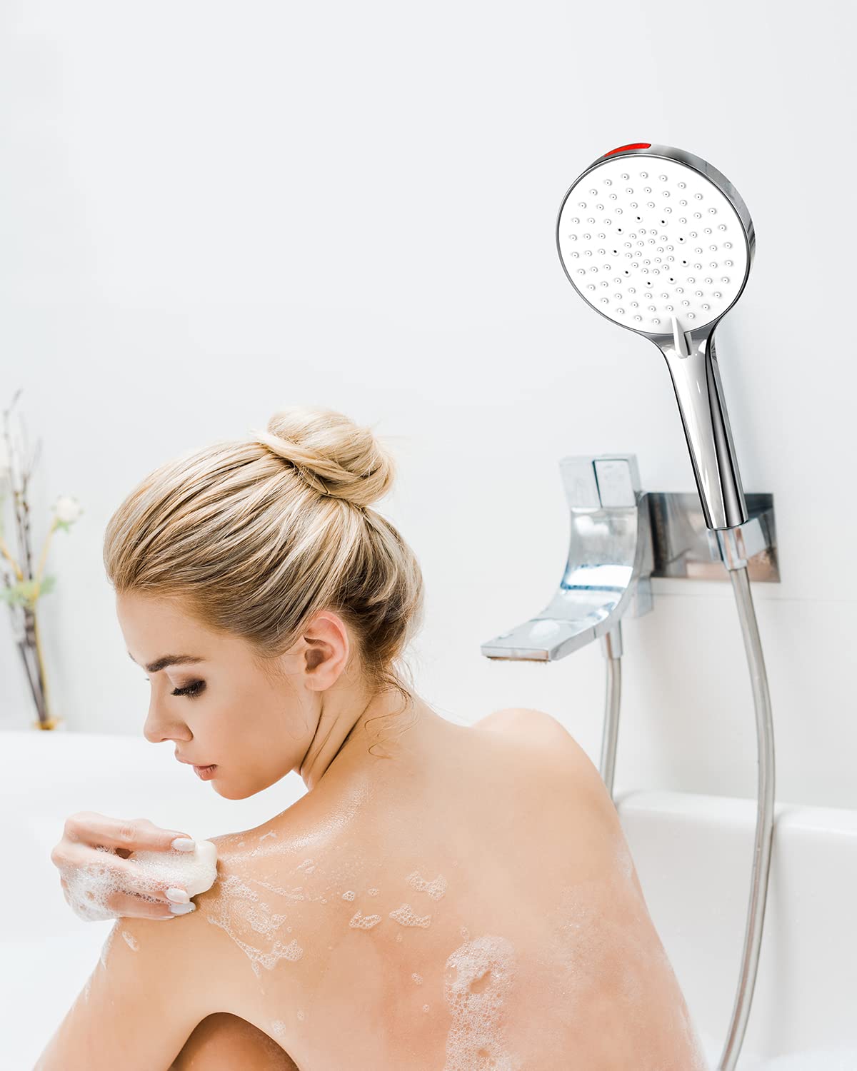 Soffione Doccia Anticalcare Alta Pressione Doccia - SREWOHS Risparmio idrico doccia soffione 5 funzioni getto con potente modalità getto per pulire piastrelle, bagno,Universale+ABS 9l/min Cromato