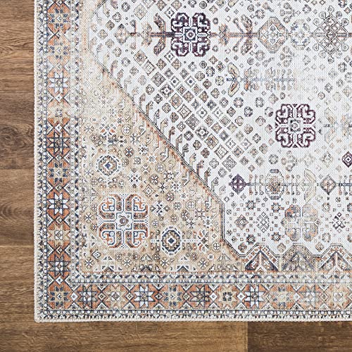 Bloom Rugs Washable Non-Slip 7 Ft Runner - Sand/Orange/Purple Traditional Medallion Runner For Entryway, Hallway, Bathroom, And Kitchen - Exact Size: 2.5' X 7' #TOP4