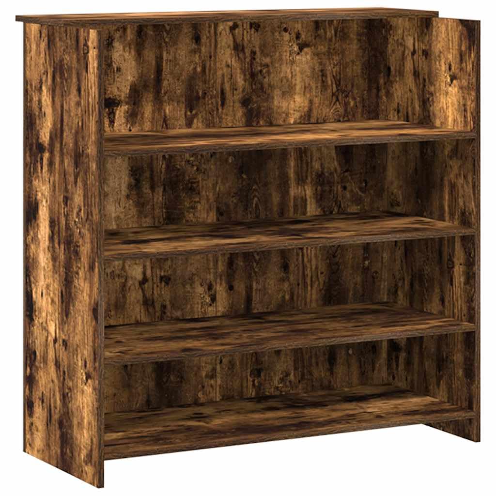 Bancone da ricevimento in rovere affumicato, 200 x 50 x 103,5 cm, bancone per ricevimento in legno con bancone e armadietto, bancone modulare, per ufficio, studio e studio