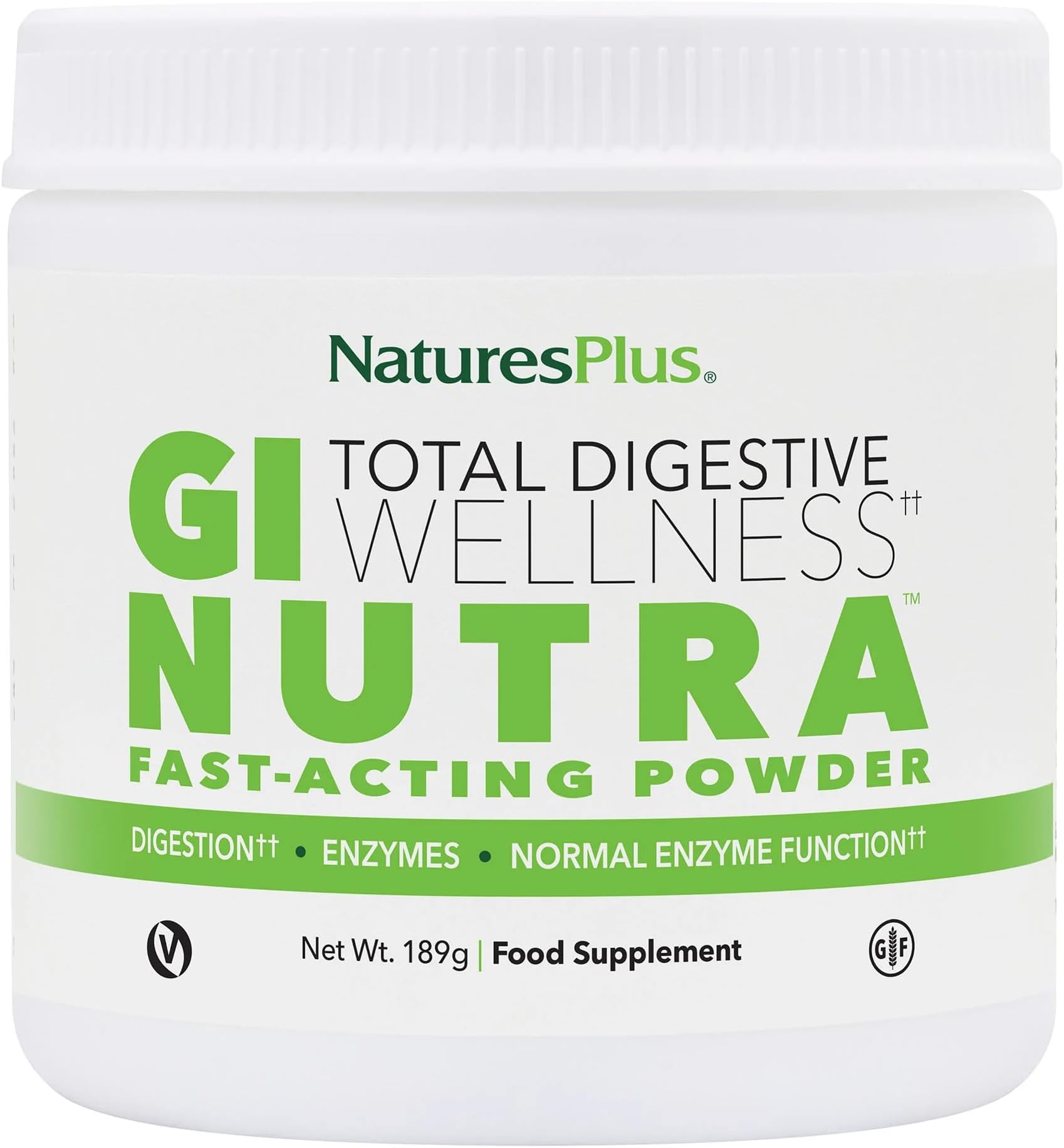 NaturesPlus GI Nutra Total Digestive Wellness - Probiotics Supplement with Prebiotics, Enzymes, Calcium, Glutamine Powder - Vegan, Gluten Free - 189g Powder