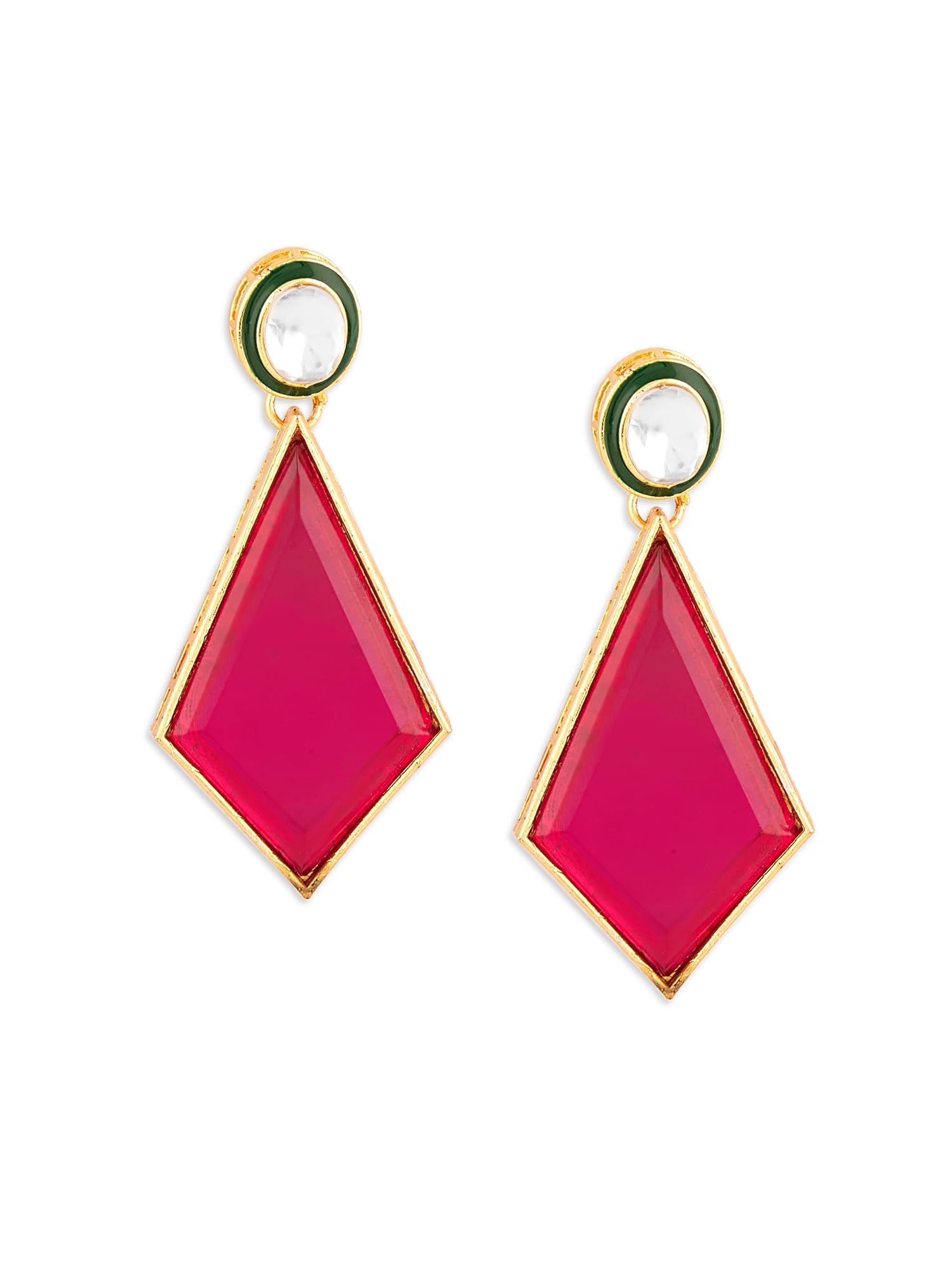 Zaveri Pearls Pink Statement Stone Green Meenakari Embellished Drop Earring For Women-ZPFK18063 (B0D3D45CG6) Amazon Price History, Amazon Price Tracker