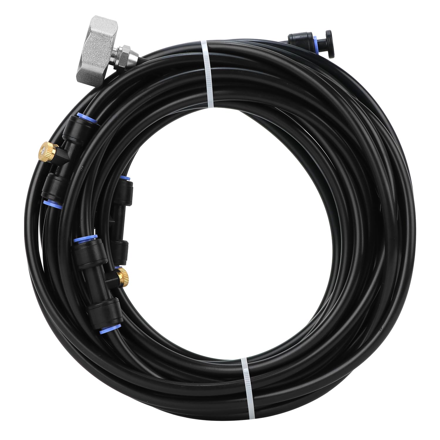 QWORK® Système de Brumisateur Exterieur, 8m Ligne de Brumisation Kit avec Buses de Brumisation Laiton et G3/4 Connecteur, pour l'irrigation de Terrasse, Jardin