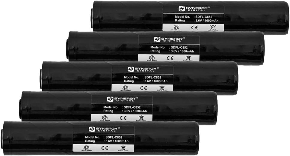 Synergy Digital Flashlight Battery, Compatible with Streamlite Stinger LED Flashlight, (Ni-CD, 3.6V, 1600 mAh), Combo-Pack Includes: 5 x SDFL-C852 Batteries