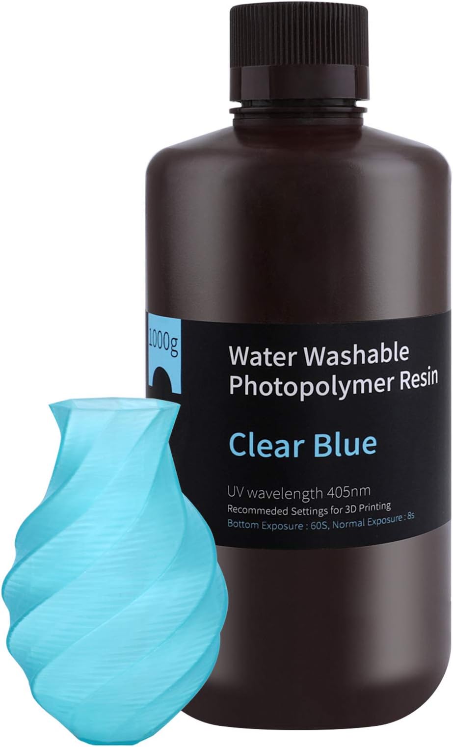 ELEGOO Water Washable 3D Printer Resin, Rapid Resin 405nm LCD UV-Curing Standard Photopolymer Resin for LCD 3D Printer Clear Blue 1000G