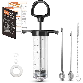 DePango Meat Syringe, Shatterproof Marinade Syringe Meat Injector 30 ml for Meat with 2 Stainless Steel Meat Needles, Meat In