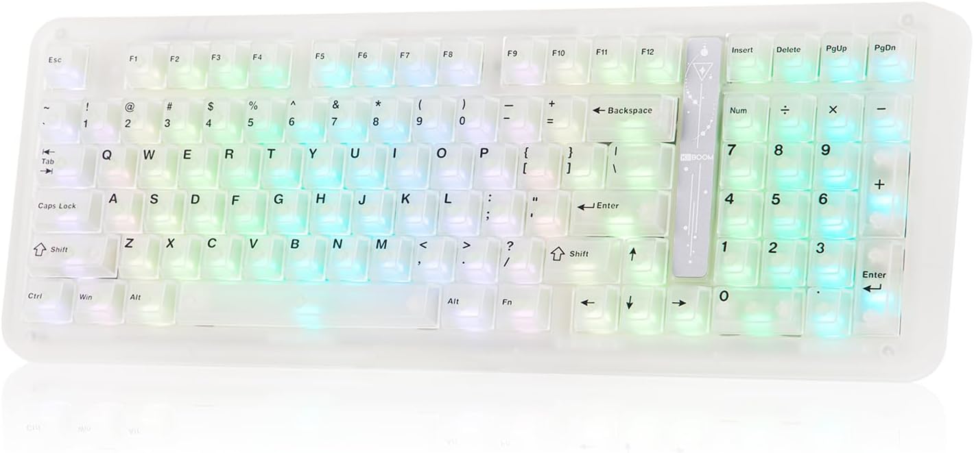 KiiBoom Phantom98 Lite 96% Wireless Mechanical Gaming Keyboard, VIA Programmable, Creamy Keyboard with Gasket, 8000mAh Battery, Hot Swap, RGB Backlits, NKRO for Win/Mac (Clear, Mossy Silent Switch)