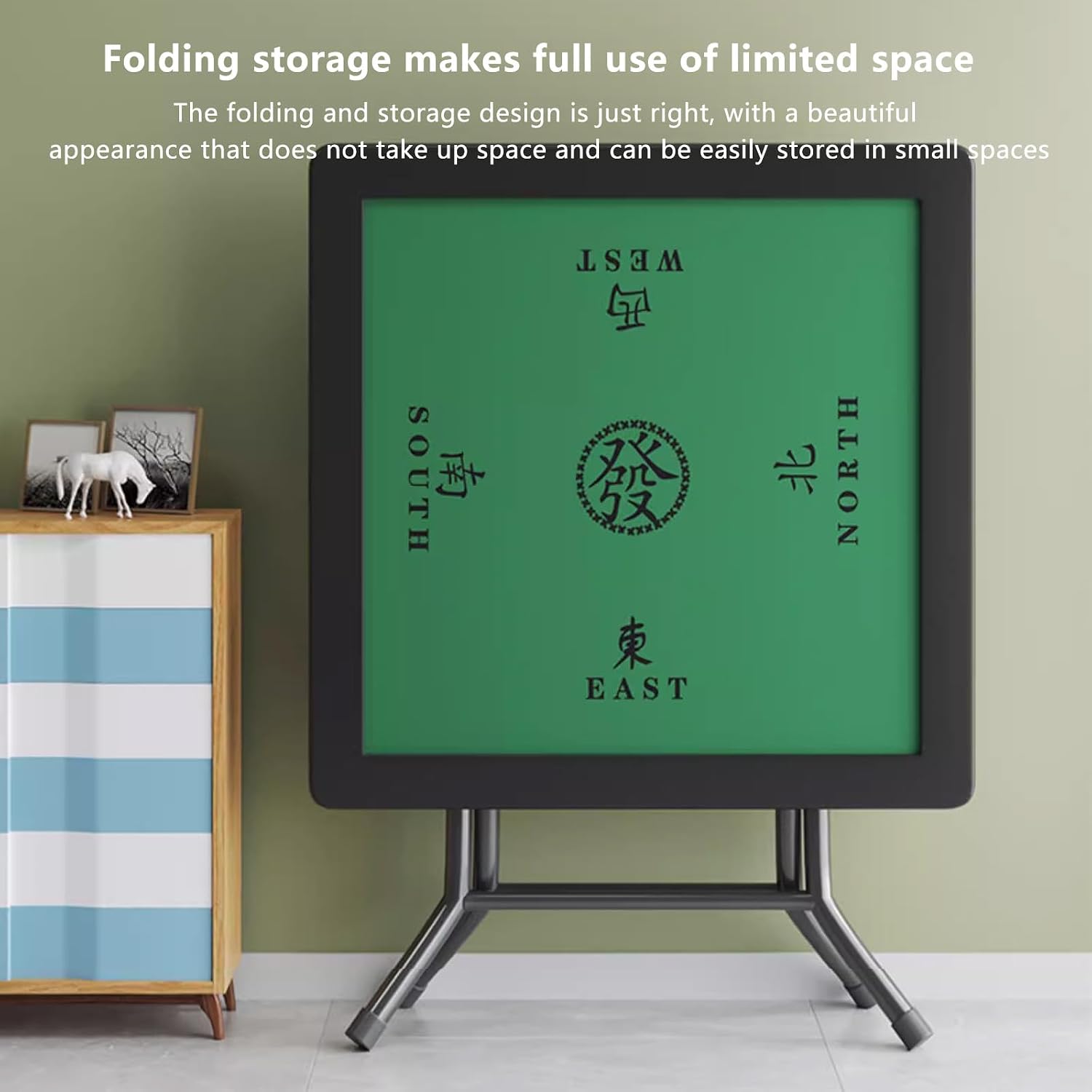 Folding Mahjong Table,33" Foldable Table with Green Playing Surface and Drawer,Portable Majong for Mahjong,Domino,Poker,Card Game
