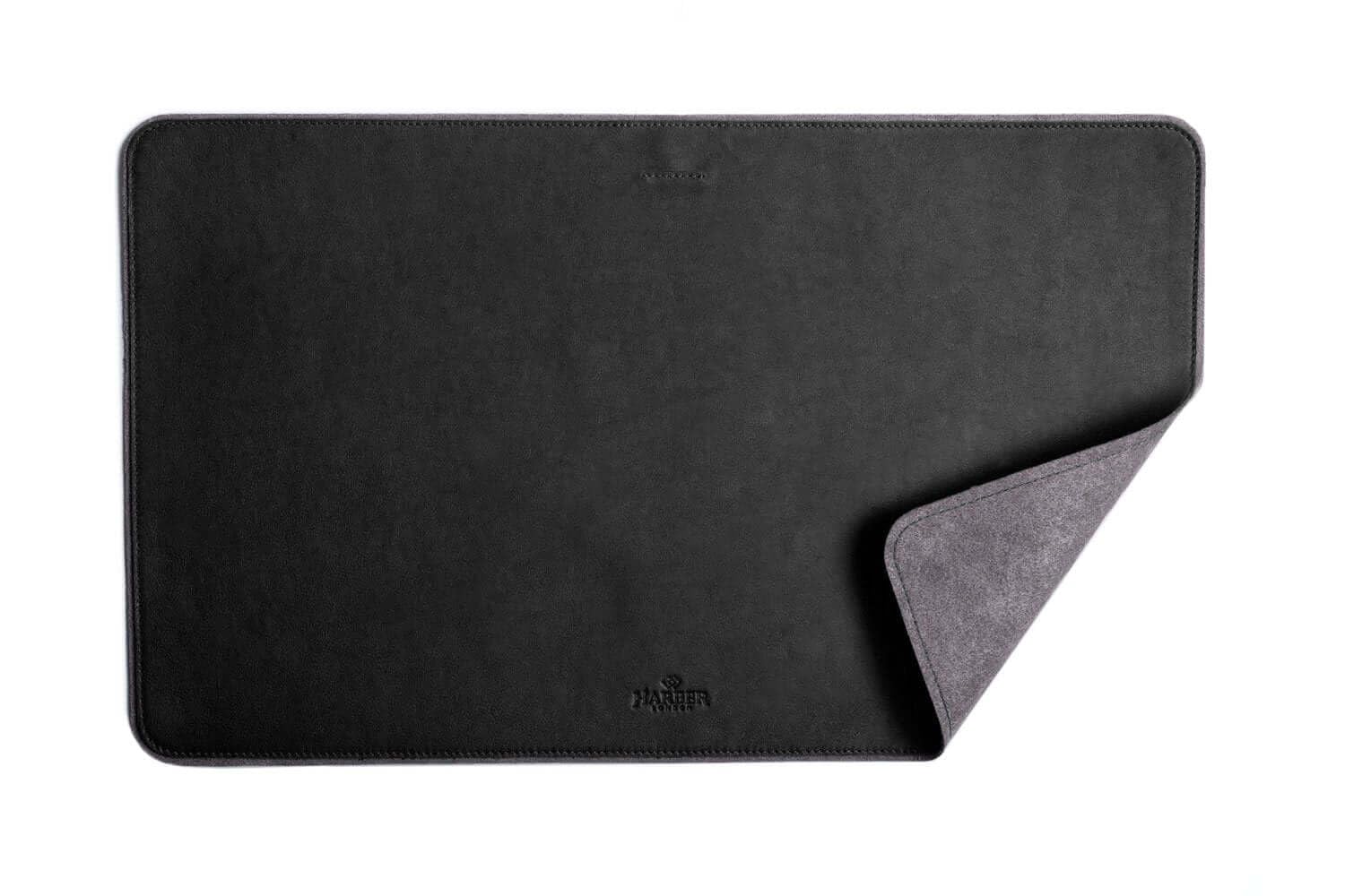 Harber London - Tappetino da scrivania in pelle e feltro | Minimalista | Nero | Fatto a mano | Con microfibra "XL" 80 x 45 cm (31,49" x 17,71") | Perfetto per lavoro, ufficio o gaming