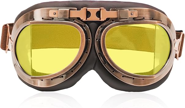 Vintage Motorcycle Goggles, Anti-Fog Dustproof Safety Riding Glasses, Anti-Scratch Windproof Pilot Style Helmet Eyewear