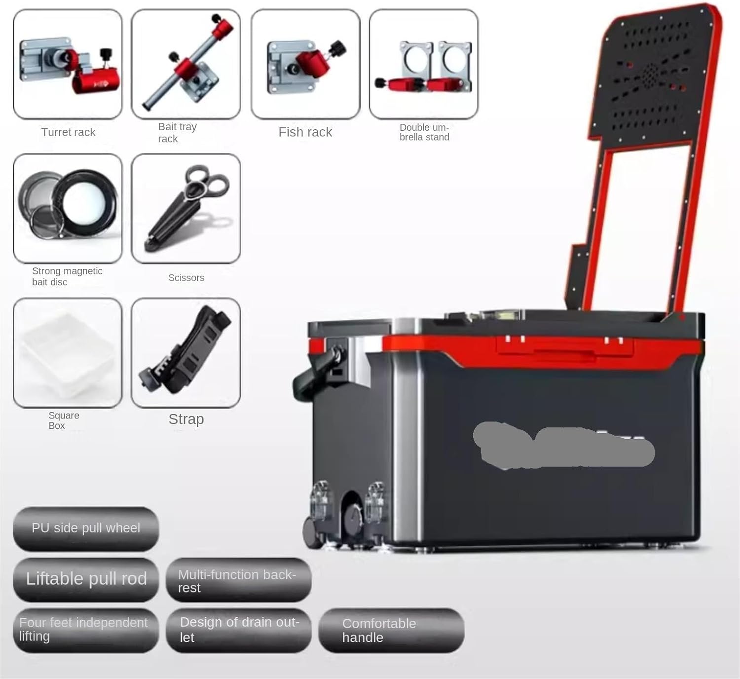 Fishing Toolbox Tackle Box, Storage Multi Functional Ultra Light Fishing Fish Insulation Lock Large Capacity of 40 Liters of(Rosso)