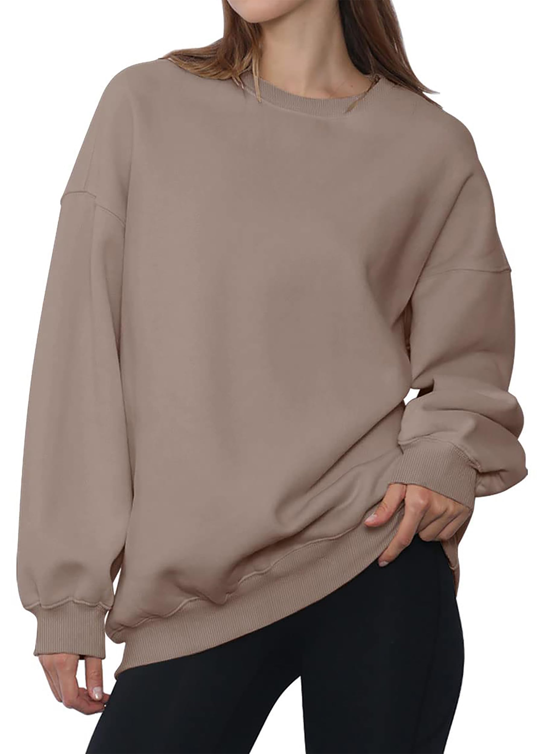 Timuspo Pullover Damen Oversize Langarm Fleece Rundhalsausschnitt Sweatshirt Herbst Winter Frauen Mädchen Klamotten Locker Oberteile