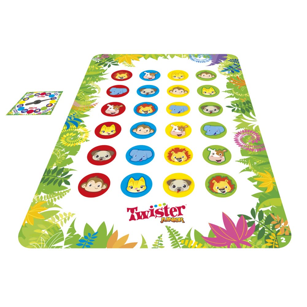 Juego Twister Junior, Alfombra Reversible Aventura de la Selva, 2 Juegos en 1, Juego de Grupo de Interior para 2 a 4 Jugadores