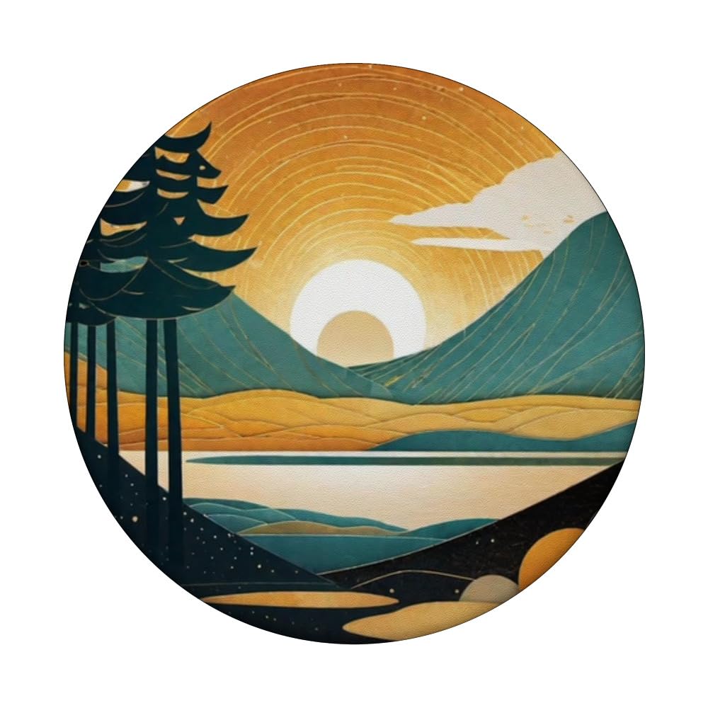 Surreal Vintage Summertime Retro 1970s Nature Camping PopSockets Swappable PopGrip, Black - Image 3