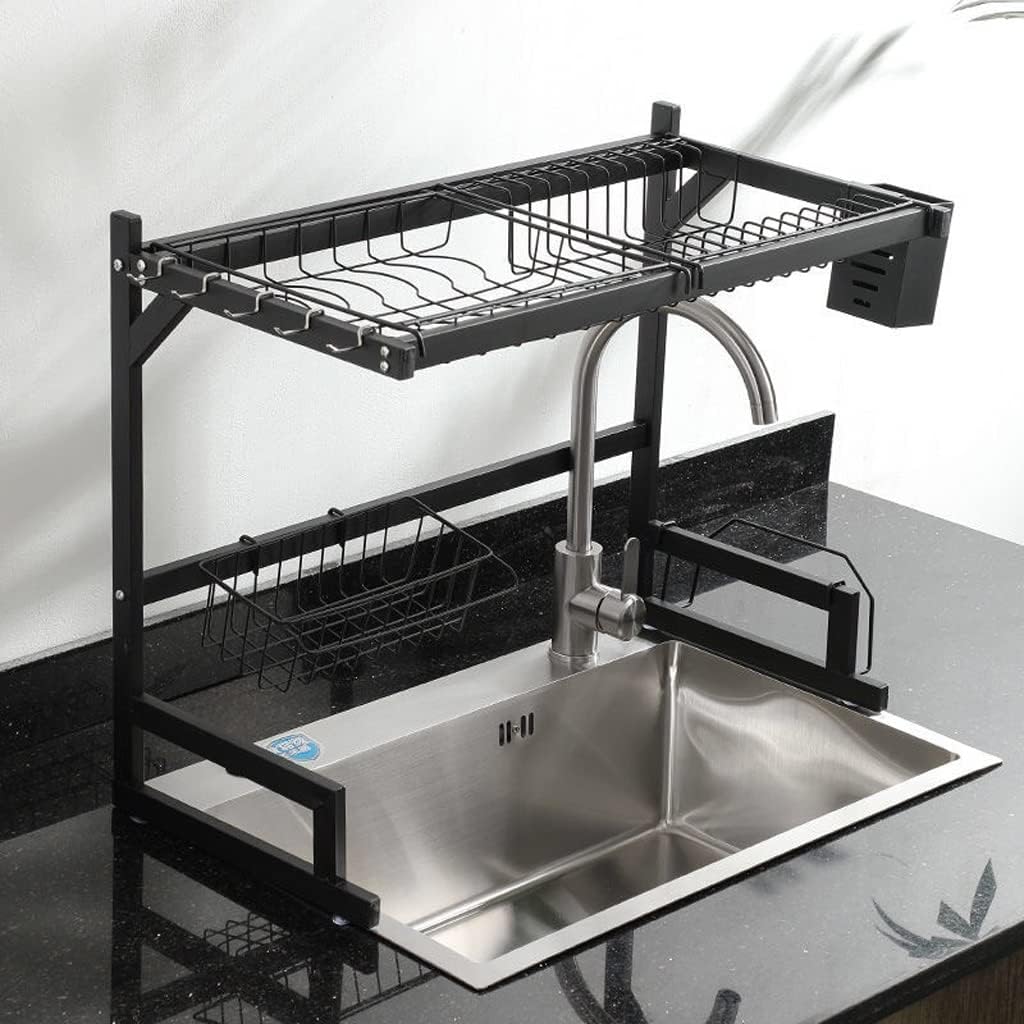 Kitchen Stainless Steel Drain Rack Countertop Floor Sink for Tableware and Chopsticks Black Sink Storage Knife Holder