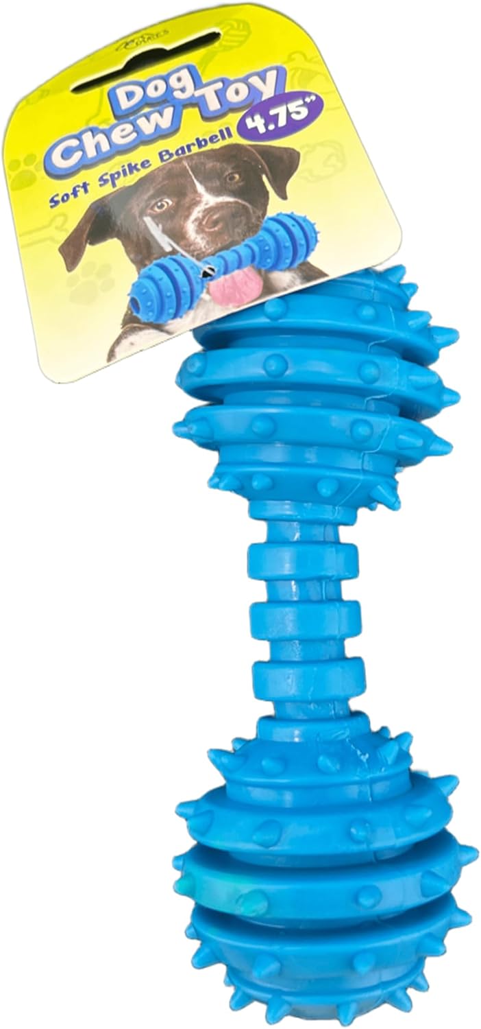 10 Pack 4.7 in Soft Spike Barbell Dog Chew Toy, Fun, Functional and Dental Health Boosting Toy for Furry Friends to Satisfy Chewing Instincts and Promote Healthy Teeth, Bulk, Blue