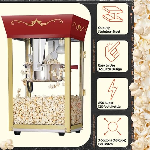 Miniatura 2 de Matinee Popcorn Machine - 8oz Popper with Stainless-Steel Kettle, Reject Kernel Tray, Warming Light, and Accessories by Great Northern Popcorn (Red)