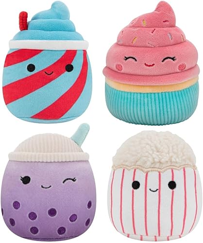 Squishmallows Paquete de 4 juguetes originales de 3.5 pulgadas para perros, pequeños y ultrasuaves, juguetes oficiales de felpa para mascotas,