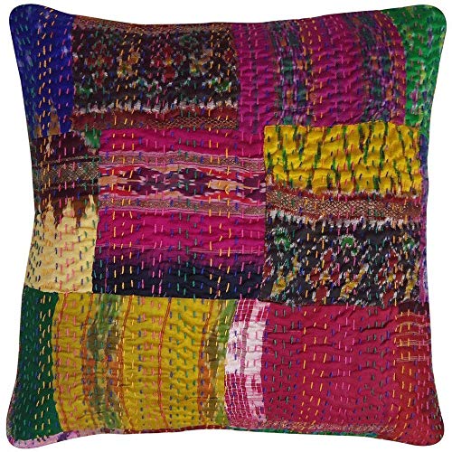 Housses de coussin brodées cadeau idéal soie Kantha patchwork original - 2