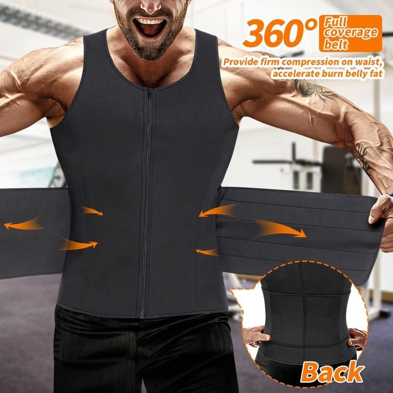 SHAPERIN Men Neoprene Sauna Zipper Waist Trainer Vest Tank Top Trimmer Body Shaper - Image 4