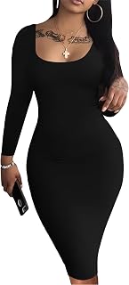 Nimsruc Women's Long Sleeve Sexy Bodycon Midi Dress - Autumn Casual Pencil Club Dress with Shapewear