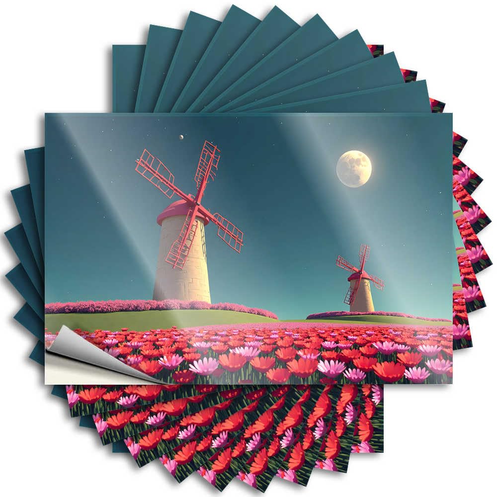 Cute Hat Quote | Colorful Tulip Fields Under A Starry Sky with Windmills Bookish for Sand Decor(8X12CM)