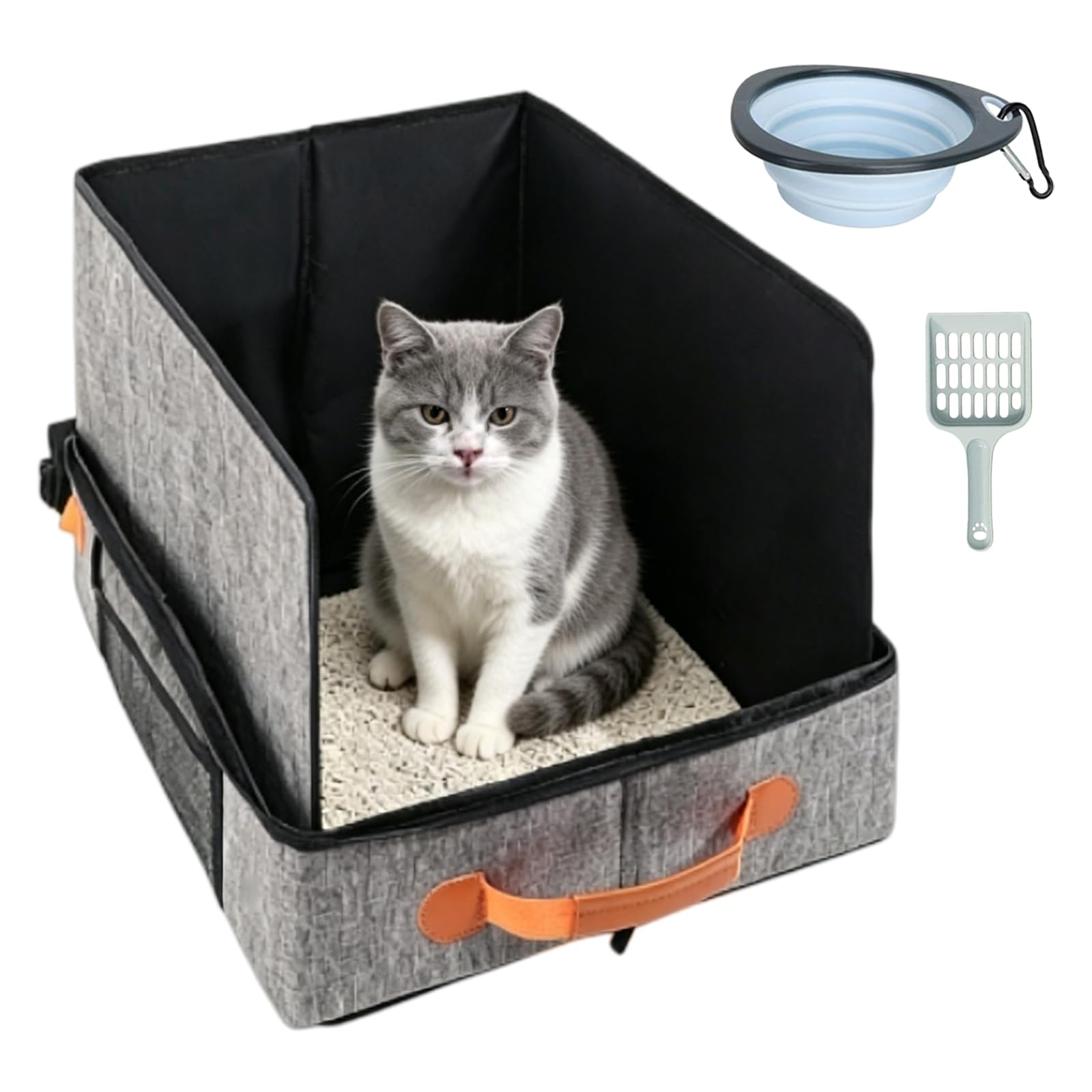 Bac À Litière De Voyage, Bac Litiere pour Chat Portable Et Pliable, Caisse Chat Litiere Et Portable, Litiere De Voyage en Tissu Oxford, Le Camping, Pliable, Étanche, 50 X 40 X 28 Cm, Gris