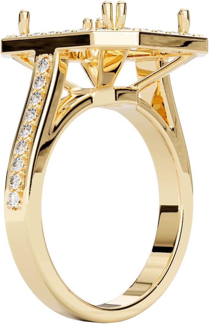 PEORA 14K Gold G-H/VS Lab Grown Diamond Semi Mount Ring, Fits 12x10mm Emerald or Radiant Cut Stone, 0.75 Carat total, Sizes 4 to 10