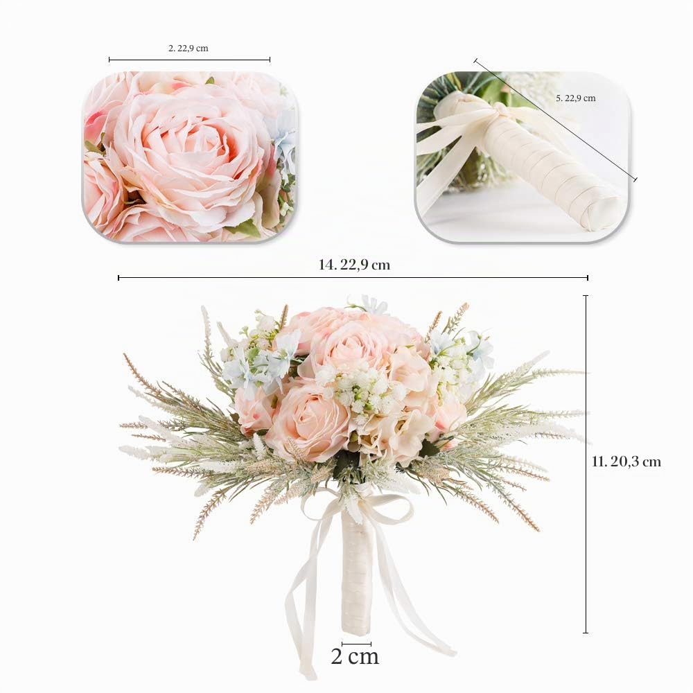 LESING Brautsträuße, künstliche Rosen, handgefertigt, romantisch, für Braut, Brautjungfer, Blumenstrauß, Rosa