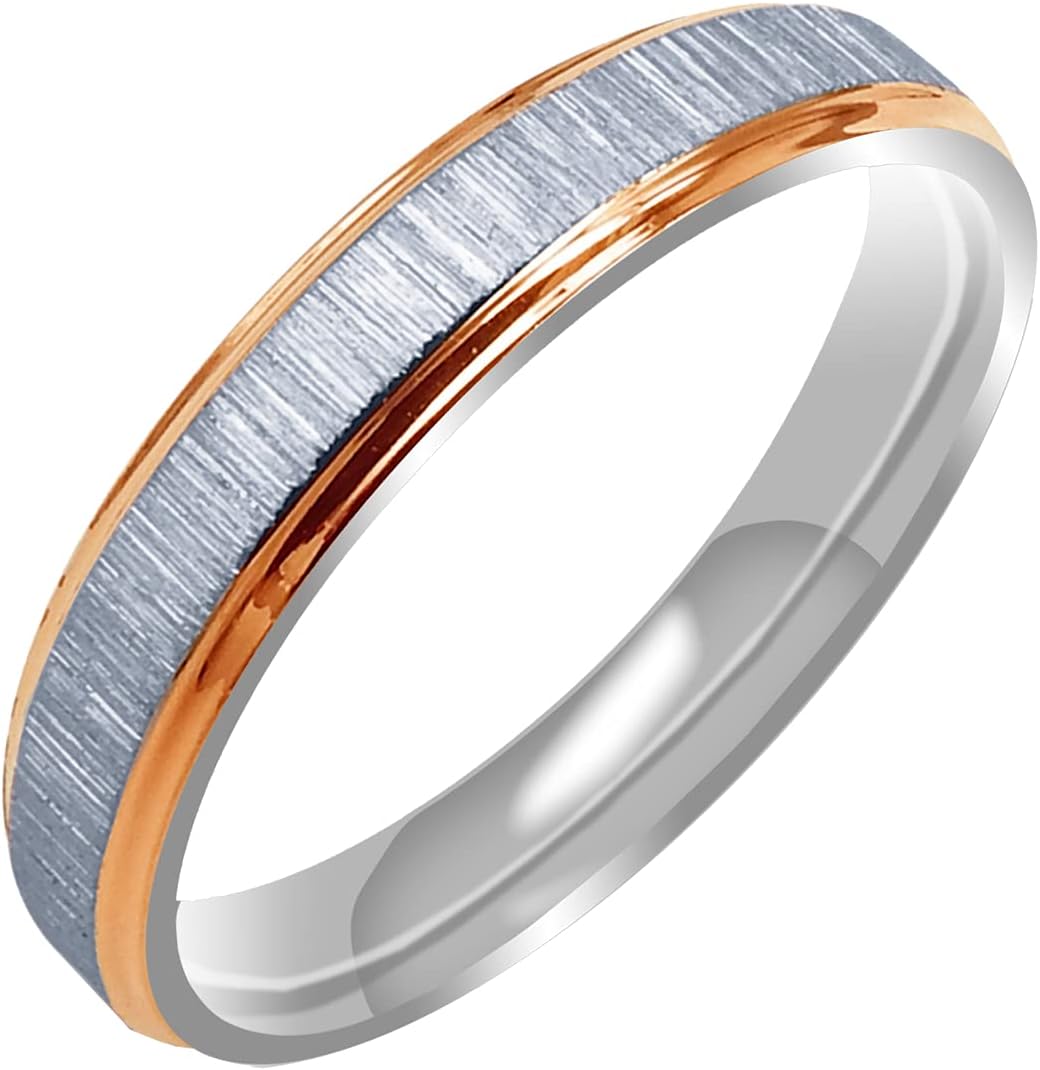 Everstone Matte & Brushed Flat Ring Male Female Men Women His Her Groom Bride Promise Ring Wedding Bands Titanium Ring Two Tone Color Rose Gold & Platinum 6MM 4MM