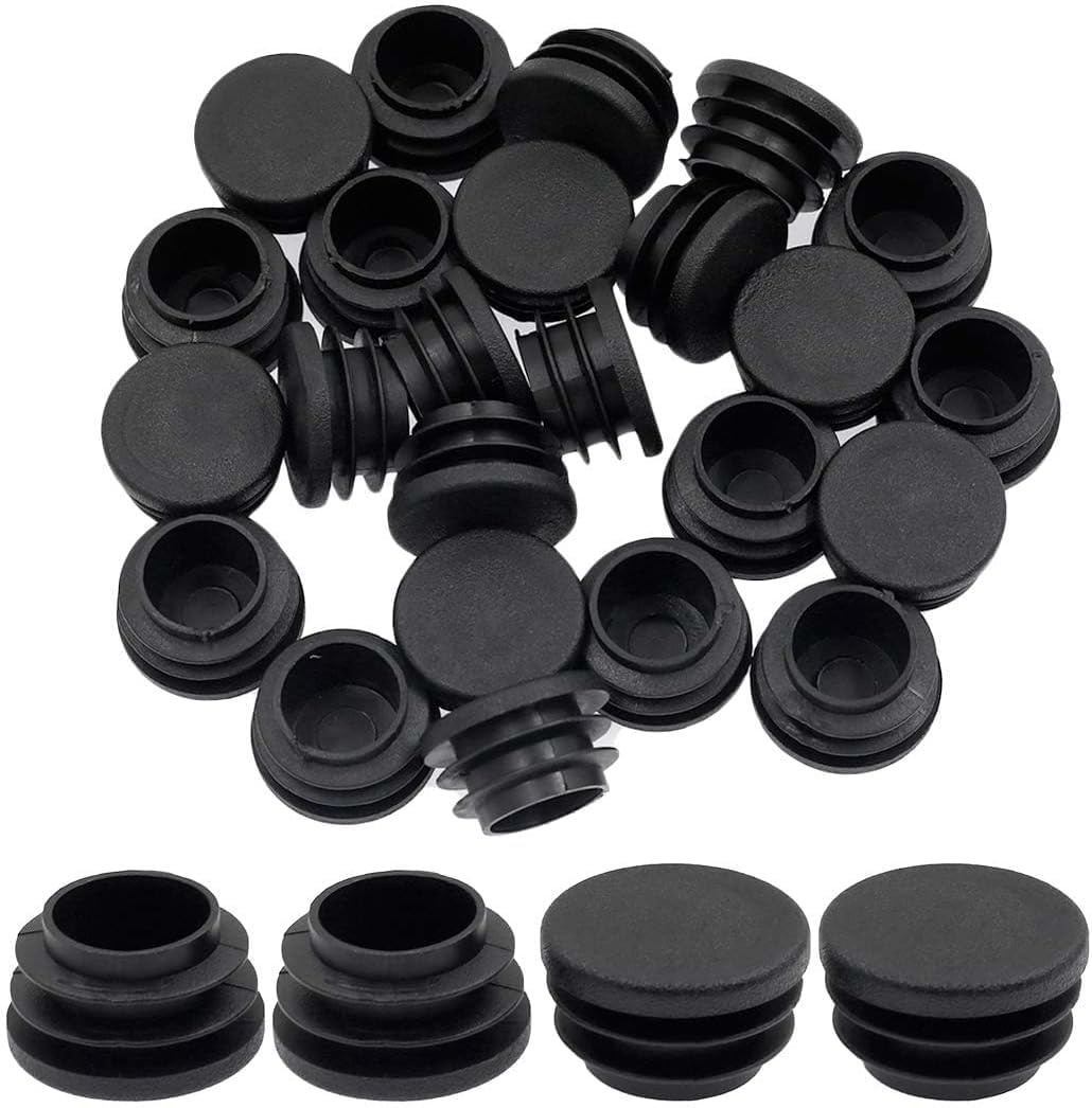 24 Pcs 1-1/4" Round Black Plastic End Cap, Plastic Material, for Chair Tips, Bench Feet, Table Legs, Bar Stools, Patio Furniture
