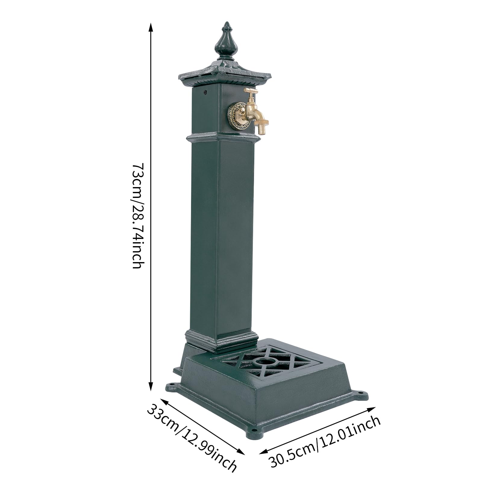 Columna de agua de hierro fundido con grifo, grifo de agua retro para jardín, terraza, fuente decorativa