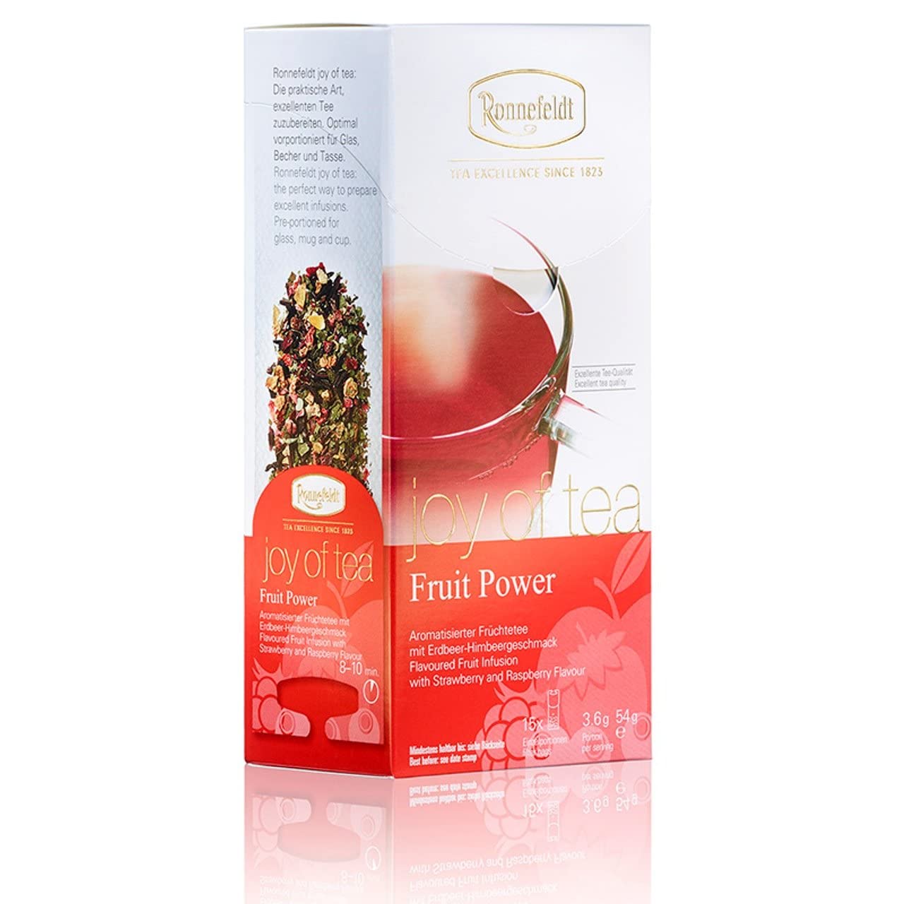 Ronnefeldt Fruit Power 'Joy of Tea' herbata owocowa o smaku truskawkowo-malinowym, 15 torebek herbaty, 54 g, ilość: 6 sztuk