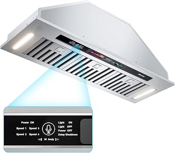 BRANO Range Hood Insert 36 Inch, 900 CFM Smart Voice/Gesture/Touch Control, 4 Speed Exhaust Fan, Stainless Steel Kitchen Hood with Charcoal Filter, Ducted/Ductless Convertible
