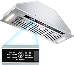 BRANO Range Hood Insert 36 Inch, 900 CFM Smart Voice/Gesture/Touch Control, 4 Speed Exhaust Fan, Stainless Steel Kitchen Hood with Charcoal Filter, Ducted/Ductless Convertible