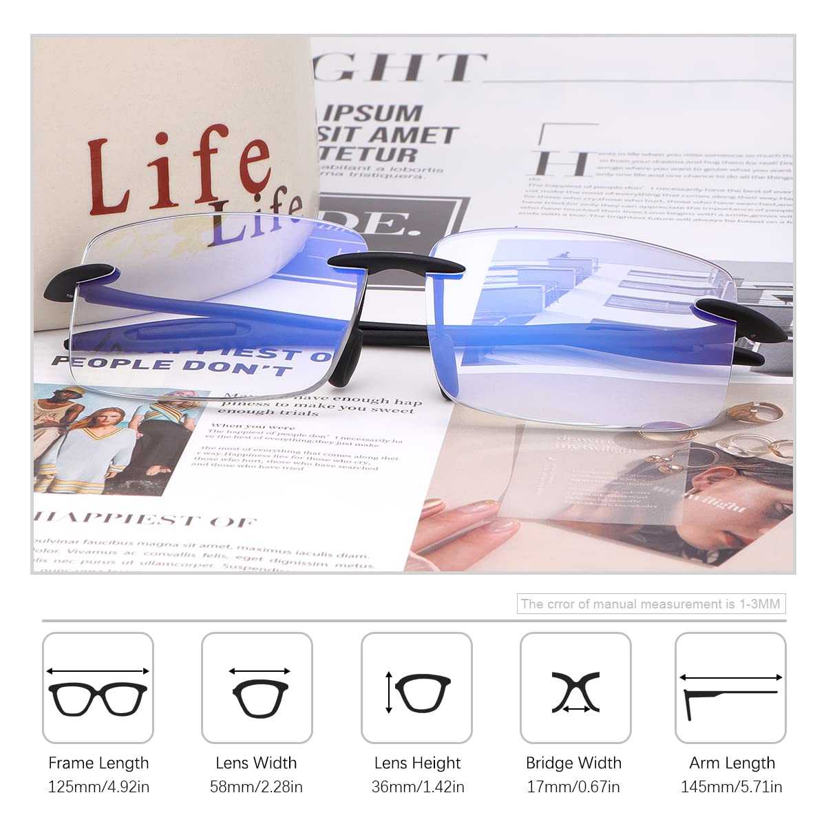 Rimless Reading Glasses Blue Light Blocking Readers for Women and Men Lightweight TR90 Flexible Frame Eyeglasses Anti Headache/Glare/Eye Strain/UV Computer Eyewear Unisex Presbyopic Spectacles 1.0 - Image 3