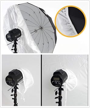 HappyGo 60 Inch Parabolic Umbrella Diffuser Cover, Soft Light Cloth for 16 Rods, Black/Silver Parabolic Reflective Lighting Umbrella with Elastic Band