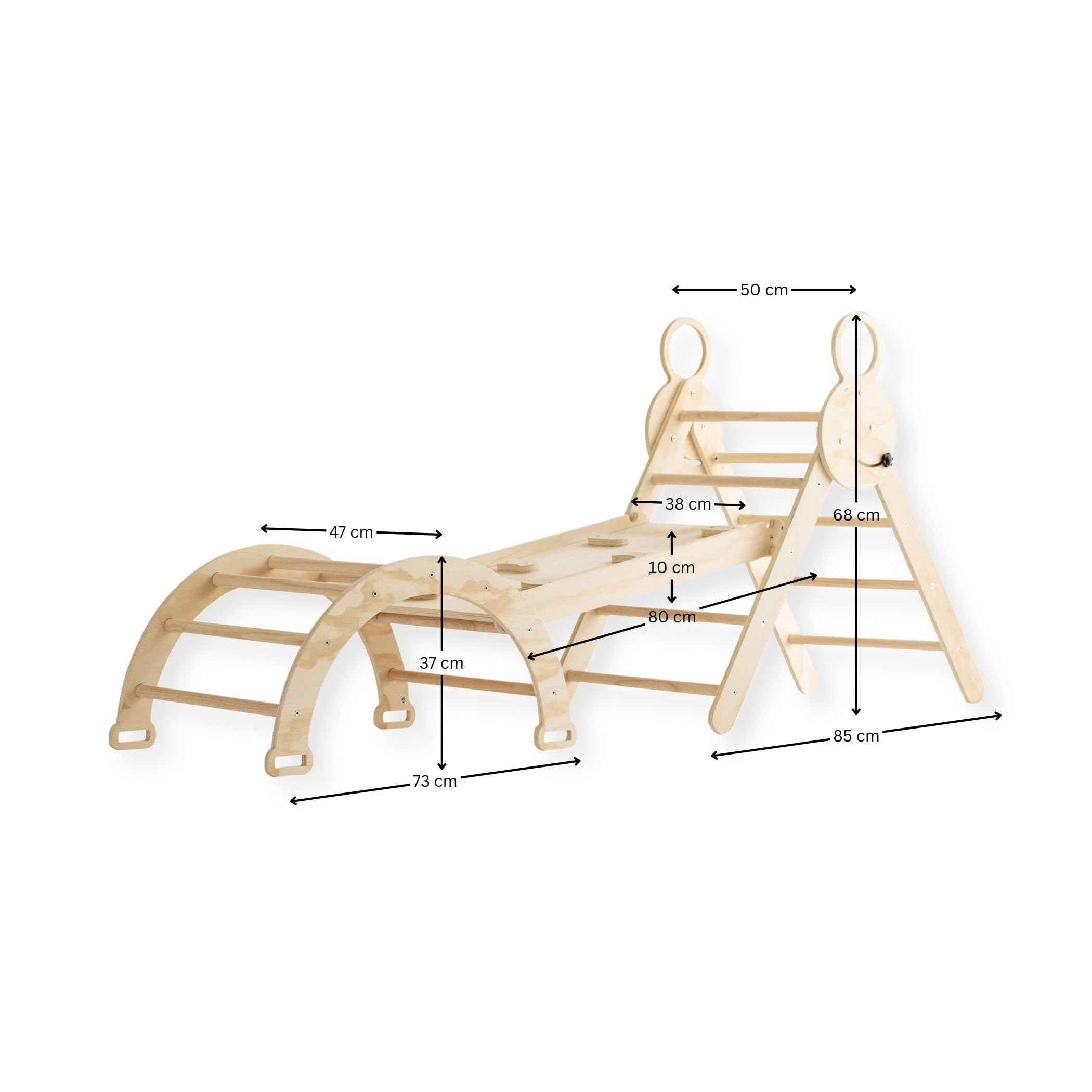 Mini Estructura de Escalada – Arco de Escalada y Rampa con Tobogán – Gimnasio Montessori de Interior – 176x47x82 cm – Natural